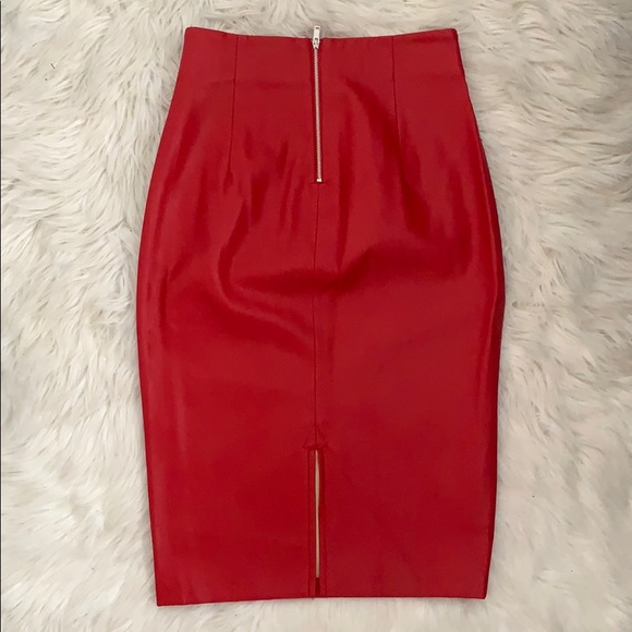 Zara Basics Red Pleather Midi Skirt - Picture 2 of 3